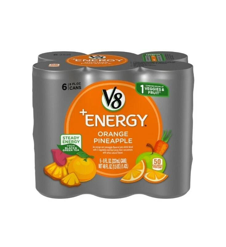 V8 V-fusion Energy Orange Pineapple Vegetable Fruit Juice 8 FL Oz 6-pack