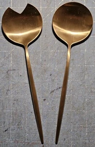 Cambridge Brushed Stainless Gold Tone Vintage~ Spoon & Fork Salad Nice Pair J21 - Picture 1 of 4
