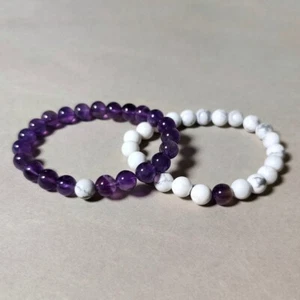 A++ Howlith & Amethyst glatt rund Edelstein Perlen Paare Kombi Armbänder 6-8 ... - Bild 1 von 11