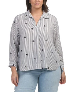 Jane & Delancey 1X Plus Long Sleeve Striped Shirt with Flocking - NWT - Picture 1 of 3