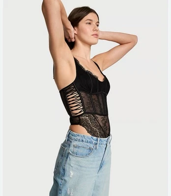 NWT Victorias Secret XL Dream Angels Wicked Corset Teddy Black Lace Strappy - Image 1 of 4