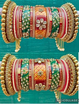  Brazaletes de novia Chura rojos para boda Rajwari Bbollywood mujeres joyería india Foto 1 de 4