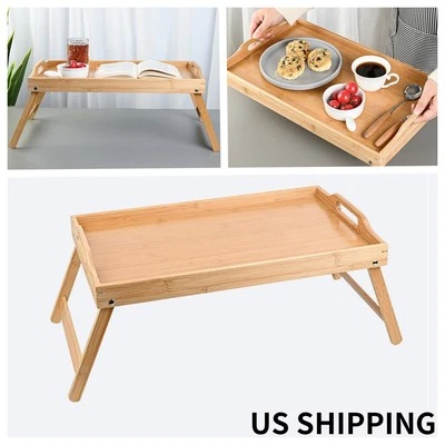 Bandeja Cama Bambú Regazo con Patas Plegables Reposapiés Servir Desayuno Mesa Laptop 30x50cm Foto 1 de 4