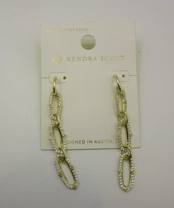 Kendra Scott Whimsy 3" Drop Earrings Oval Links Clear Rhinestones New On Card - Picture 1 of 6