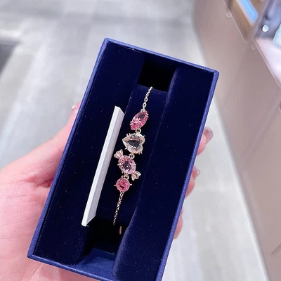 Pulseira Swarovski rosa cintilante doce, charmoso coração pull-out - Imagem 1 de 4