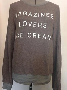 Nuevo Pulóver Wildfox Talla S Revistas Amantes Helado Holgado Playa Jumper Gris - Imagen 1 de 4