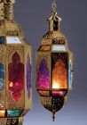 Hanging Moroccan Style Glass Lantern | Ethical Tea light holder Gold Finish 