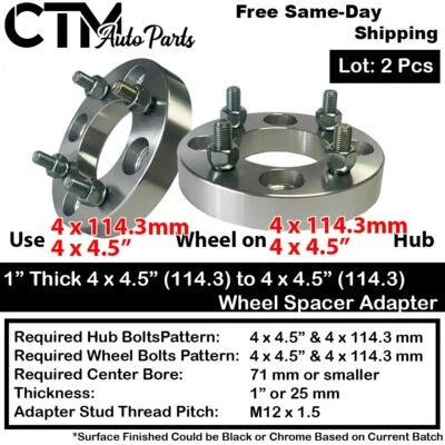 Adaptador espaçador de roda 2x 1" espessura 4x4,5" (4x114,3mm) ajuste 4Lug Acura Honda Hyundai - Imagem 1 de 4