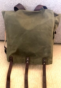 Zaino vintage Voyageur Rovin Portage Pack borsa canoa tela pelle cinghie made MN - Foto 1 di 24