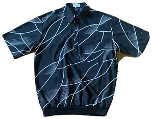 Retro Club Wear Dress Shirt Banded Hem Black & White Vintage Alan & Company XL - Picture 1 of 9