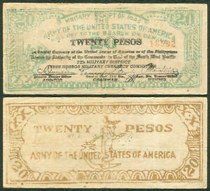 20 Pesos Philippine Free Negros US ARMY Military WW2 Banknote #S716