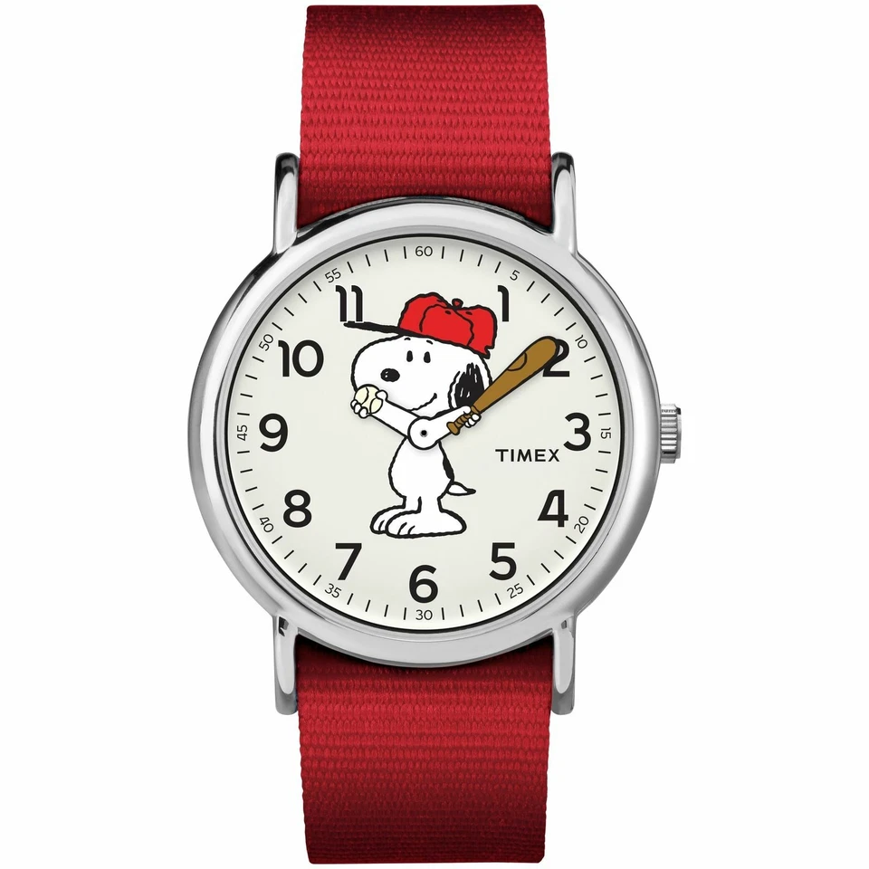 Timex Peanuts - Snoopy 38mm Silver Low Lead Brass Red Nylon Slip-thru Strap Unisex Wristwatch (TW2R41400)