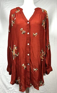 Fig and Flower Anthropologie Blouse Womens Size 1X Plus Art To Wear Floral Boho - Picture 1 of 10