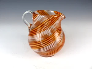 Vintage Murano Orange White & Aventurine Swirl Ribbon Art Glass Creamer Pitcher - Picture 1 of 9