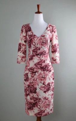 HALO NEGRO $375 Precioso Vestido Lápiz Funda Floral Forrado Cuello en V Talla 2 Foto 1 de 4