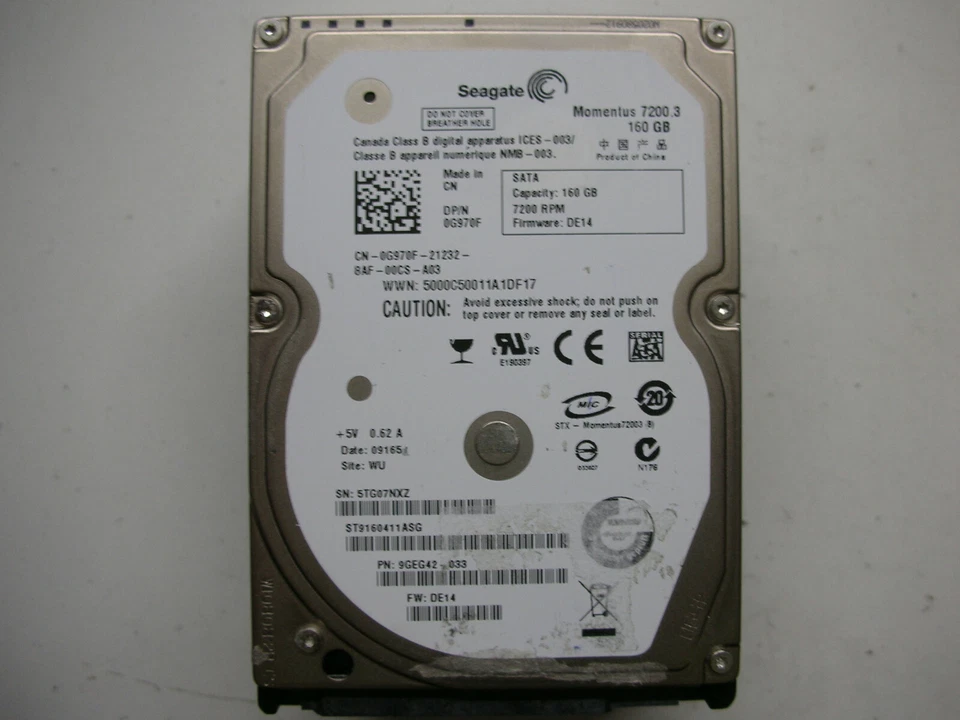 (BC) Seagate Momentus 7200.3 160gb ST9160411ASG 100513567 DE14 2,5 " SATA HDD HD - Image 1 of 1