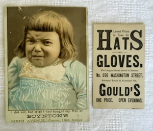 2 Trade Cards Hats GOULD'S Boston & BOYNTON'S Advertising Antique Vintage L@@K - Picture 1 of 7