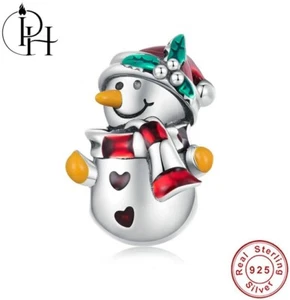Christmas Snowman Charm 925 Sterling Silver Red Scarf Santa Hat Bracelet Gift - Picture 1 of 7