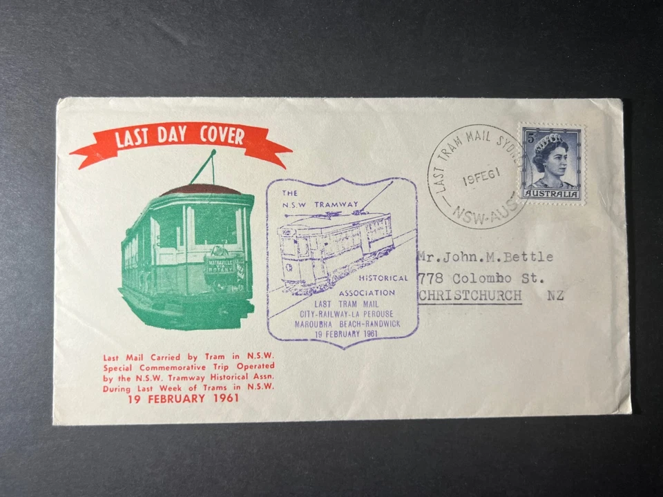 Australia 1961 último día cubierta Sydney a Christchurch NZ NSW tranvía correo Foto 1 de 2