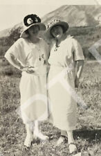 Antique Photo Pretty Young Women Wearing White Dresses & Hats  By Mountain 1920s