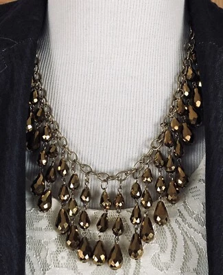 "Collar llamativo lágrima en capas años 70 18"" dijes bronce cadena cable tono dorado" Foto 1 de 4