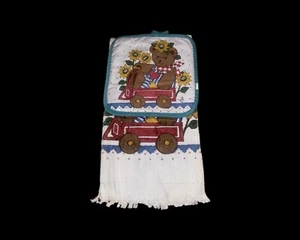 Vintage Kitchen Towel Pot Holder Gift Set Bears Sunflower Floral Wagon 1992 CSC - Picture 1 of 2