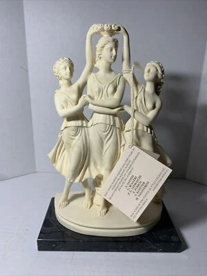 A. Santini Alabaster Sculpture Three Graces Dancing Italy Original Tag 9.25" - Image 1 of 4