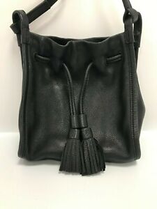 Fossil Shoulder Bag H24 x W23 x D9cm Medium Black Leather Tassel Womens