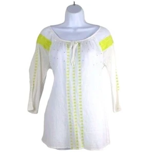 Old Navy Mujer Blanco con Florescente Amarillo Verde Bordado Natación Cubre M - Imagen 1 de 8
