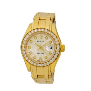 ROLEX 18K Yellow Gold Masterpiece Pearlmaster Factory Diamond 69298 Box MINTY  - Picture 1 of 5
