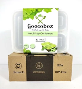 10-Pack 3 Compartment Food Containers Meal Prep Storage W/ Lids - Reusable Green - Bild 1 von 5