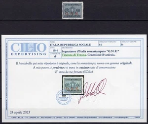 896 - RSI - GNR (Verona) su 60 cent segnatasse - Linguellato (MH) / Certificato - Imagen 1 de 2