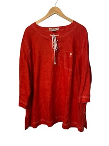 David Brooks 100% Linen Top Holiday Red Pocket Women Lace Up Shirt Size 3X READ - Picture 1 of 5