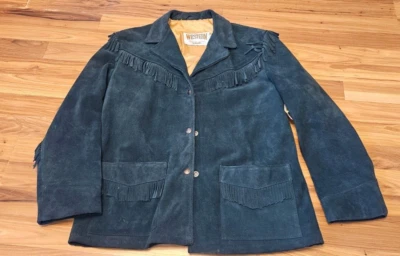 Chaqueta de cuero con flecos de gamuza verde Schott Western vintage ¡NUEVA CON ETIQUETAS! Talla 14 Grande USA Foto 1 de 4