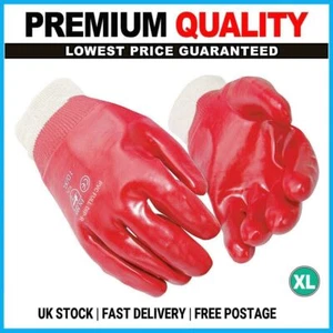 120 Pairs Red PVC Coated Knit Wrist Heavy Duty Work Gloves Oil Resistant Safety - Picture 1 of 2