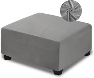 Velvet Ottoman Slipcover Stretchable Footrest Stool Cover Large Dark Grey - Picture 1 of 6