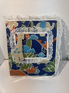 Vintage 3 Ring Binder Padded Fabric Lace Baby Book Zoo Theme Handmade - Picture 1 of 10