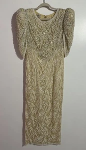Vtg Judith Ann Creations Dress M Maxi Sequin Beaded Lace Floral Wedding Gala 80s - Picture 1 of 19