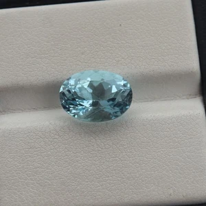 8.1 Cts 13x10.5 MM Natural Medium Blue Aquamarine Faceted Oval Gemstone - Picture 1 of 11
