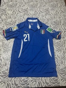 Maglia Calcio Italia Brasile 2014 Puma Numero 21 Pirlo Rara Taglia M - Foto 1 di 8