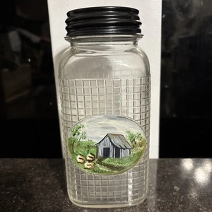 Barattolo Atlante Nocciola Quadrato Modello Cialda Vintage Vetro Trasparente 7" Coperchio Atlante Dipinto - Foto 1 di 8