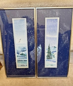 Vintage Paar Mary Endico mattiert und gerahmt Original Aquarell Gemälde 8"x 17" - Bild 1 von 15