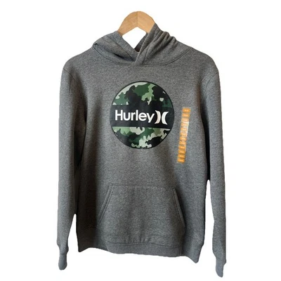 Hurley Hoodie Sweatshirt Boys 18/20 Gray Camouflage Logo Pullover Pocket NWT - Image 1 of 4