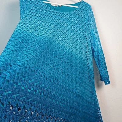  Blusa túnica para mujer Rogers azul verdoso ombre encaje manga 3/4 talla 2X Plus Foto 1 de 4