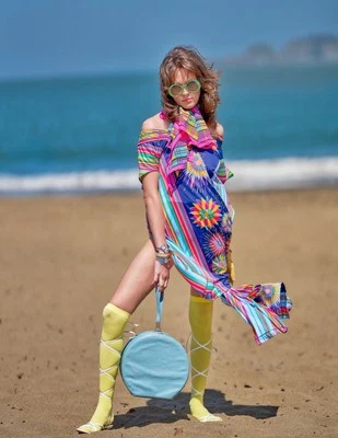 Vintage70s Plunge Wrap Dress XS/S/M Blue Pink Paisley Slits - Image 1 of 4