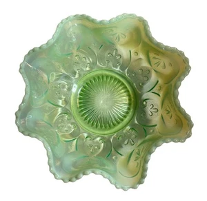 Antike Northwood Glas Co. limettengrün opalisierend Cashewkerne Muster Whimsey Schale - Bild 1 von 15