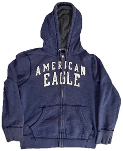 American Eagle Hoodie Mens M Blue Full Zip Spellout Vtg Y2k Beach Surf Preppy - Picture 1 of 6
