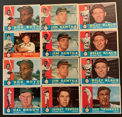 1960-Topps-BALTIMORE ORIOLES (12 КАРТ)-Джим Джентайл-Билли Клаус-Боб Бойд-Х.Браун - Изображение 1 из 2