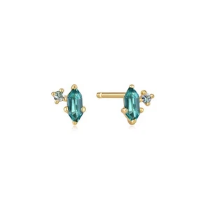Ania Haie Gold Teal Sparkle Emblem Stud Earrings - Picture 1 of 1