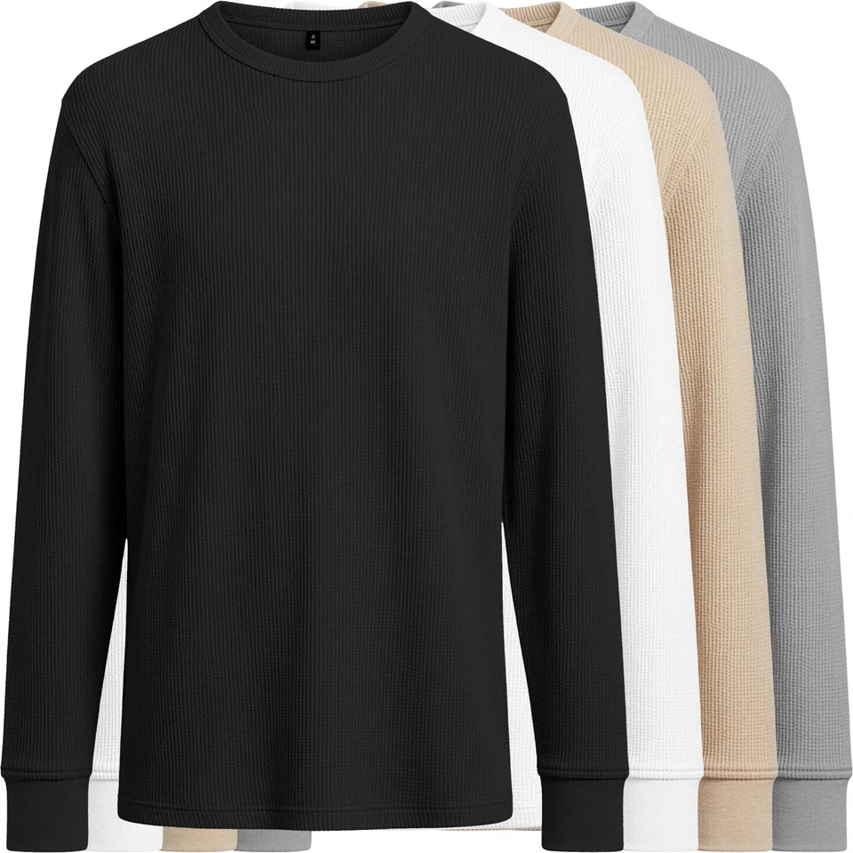 GENERIC 4 Pack Mens Grandad T-Shirt Long Sleeve Thermal Waffle Knit Warm Winter Top Pack